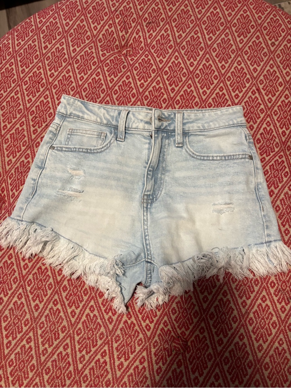 Celebrity Pink Light Blue Frayed Hem Denim Shorts